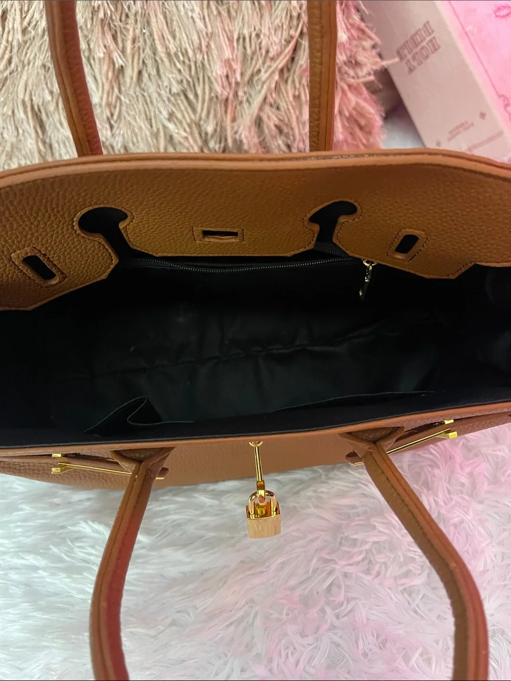Classic Tan Leather Satchel Handbag with Gold Hardware